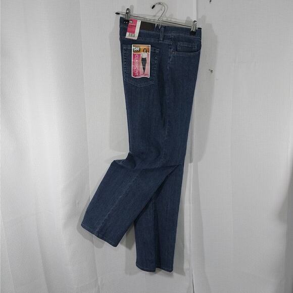 NWT! LEE JEANS! HIGH WAIST, STRAIGHT LEG STRETCH BLUE DENIM CLASSIC JEANS! SZ 12 - Picture 2 of 10
